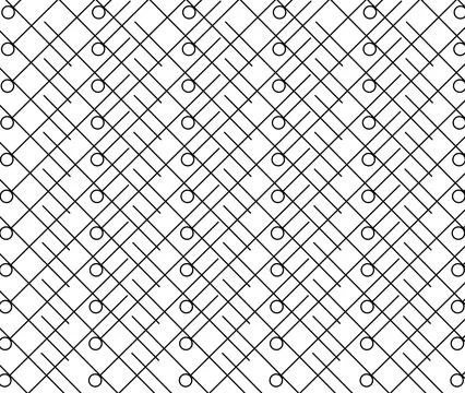 Diagonal intersecting black thin lines with circles. Stock Photos