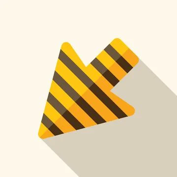 Diagonal left arrow with black and yellow stripes pointing down left with d.. Stock Illustration
