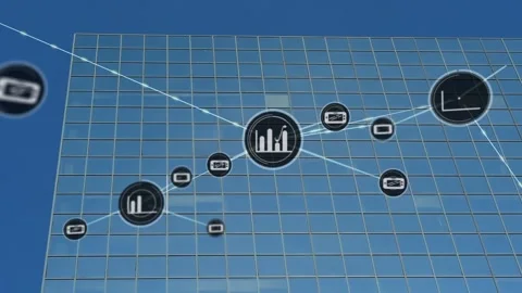 Diagonal line entering, hub glowing, nodes appearing and linking, network Stock Footage 334114466