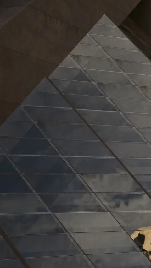 Diagonal lines intersecting at a modern building with textured surfaces Stock Footage 341983162