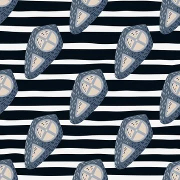 Diagonal located shield ornament seamless pattern. Medieval print in blue ton Stock Illustration
