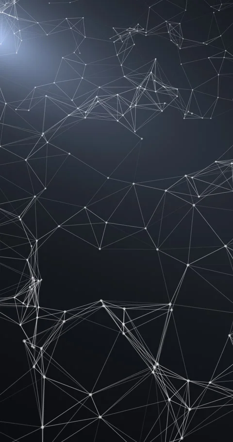 A diagonal motion across a complex plexus web of connected white dots and li 库存影片 345550779