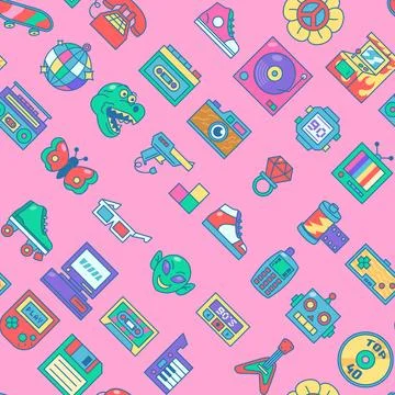 Diagonal Nineties Vibes Seamless Patterns Stock Illustration