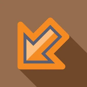 Diagonal orange arrow pointing down left with long shadow Ilustração Stock
