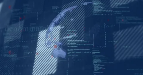Diagonal panels sliding, code moving, land fragments forming into rotating 3D Stock Footage 321100239