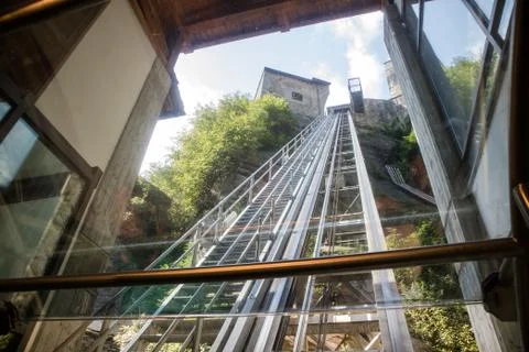 Diagonal panoramic elevator Stock Photos