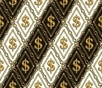 Diagonal pattern with gold dollar sign, chain Stock Illustration