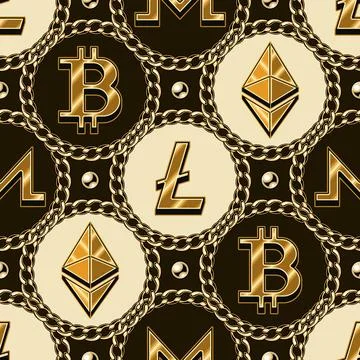 Diagonal pattern with signs of cryptocurrencies Stock Illustration