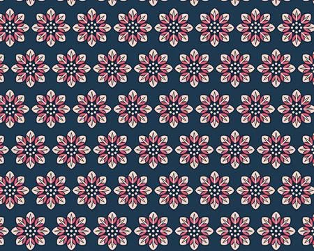 Diagonal Pattern of Stylized Pink and White Flowers on a Dark Blue Background Stock Illustration