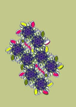 Diagonal Purple Scribble Blossom Cluster (Olive Background) イラスト素材