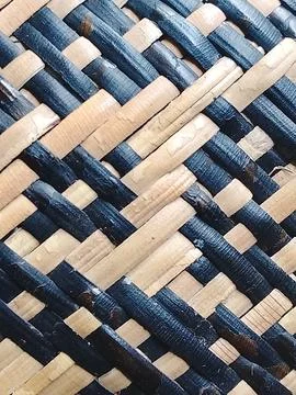 Diagonal Rattan Weaving Pattern Black And Natural Close Up 스톡 사진