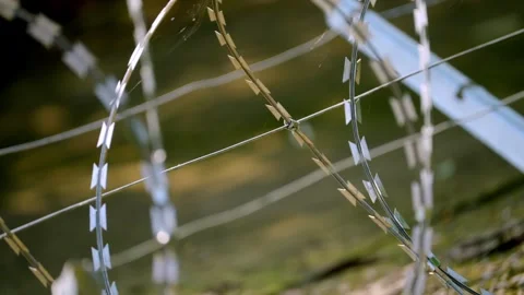 Diagonal Razor Wire Crossing Security Lines, Close-Up Stock-Footage 344122652
