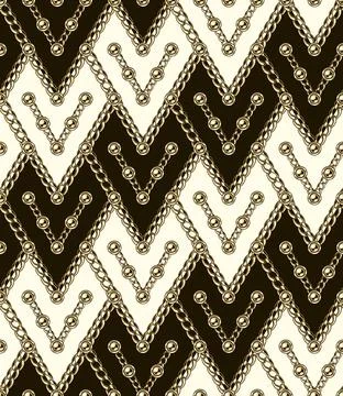 Diagonal rhombus pattern with gold chains, beads. イラスト素材