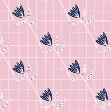 Diagonal seamless pattern with tulip flowers shapes. Pink background with che Stock Illustration