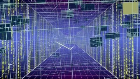 Diagonal streak entering left forming cursor moving through neon tunnel, Stock Footage 340654712