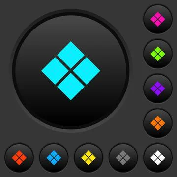 Diagonal tile pattern dark push buttons with color icons Stock Illustration
