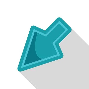 Diagonal turquoise arrow pointing down left with long shadow Stock Illustration