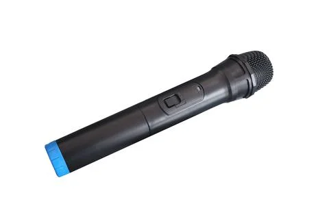 Diagonal view of a black handheld wireless microphone Stock Photos