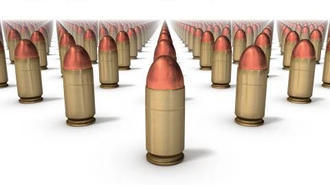 Diagonal view of endless Handgun Bullets Foto stock