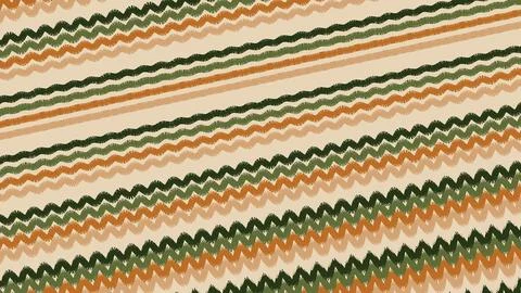 Diagonal zigzag stripe pattern with alternating orange, green and cream color Illustration