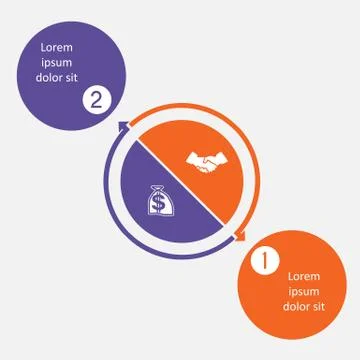 Diagram 2 cyclic processes, step by step, colorful circles in a circle Stock Illustration
