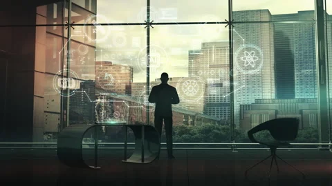 Diagram of artificial intelligence tasks on the holographic panel. Stock Footage 273753591