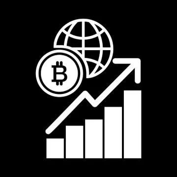 Diagram, bitcoin, globe solid icon. vector illustration isolated on black. glyph 스톡 일러스트