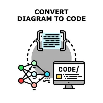 Diagram to code conversion process concept icon Stock Illustration