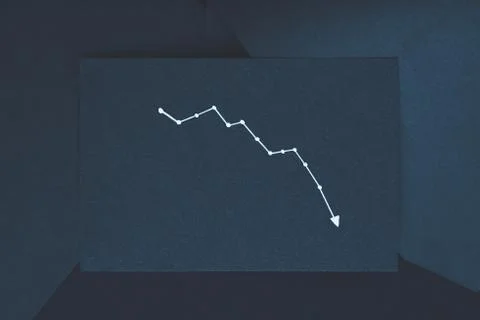 Diagram down decline drop reduction blue backdrop Stockfoto's