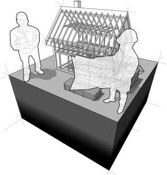 Diagram of house framework with architect and customer Stock Illustration