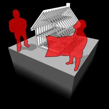 Diagram of house framework with architect and customer Stock Illustration