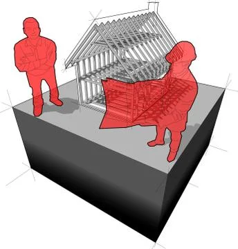 Diagram of house framework with architect and customer Illustrazione stock
