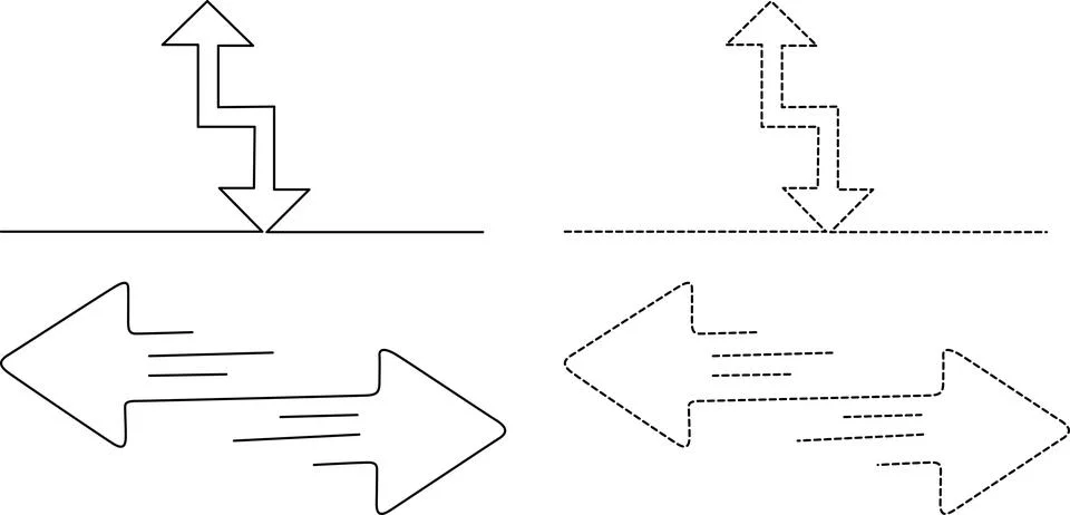 Diagram illustrating directional arrows with solid and dashed line variatio.. Stock Illustration