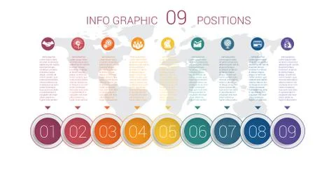 Diagram info graphics. Vector template 9 positions Stock Illustration