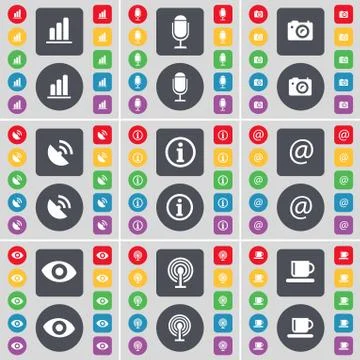 Diagram, Microscope, Camera, Satellite dish, Information, Mail, Vision, Wi-Fi, C Stock Illustration