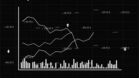 Diagram with rising and falling graphs, random stock market data moving up, down Stock Footage 331533148