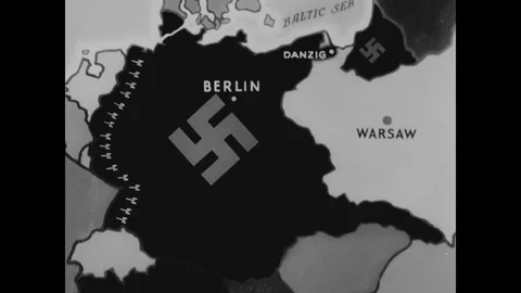 Diagrammatic representation of German war strategy for attack on Poland - 1939 Stock Footage 83833971