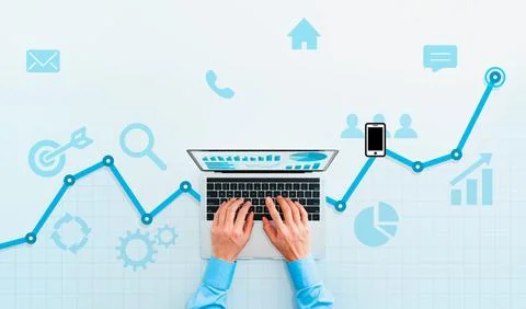 Diagrams and graphs on virtual screen. Business strategy, data analysis tec.. 스톡 일러스트