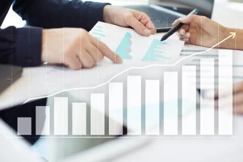 Diagrams and graphs on virtual screen. Business strategy and financial growth. 库存照片