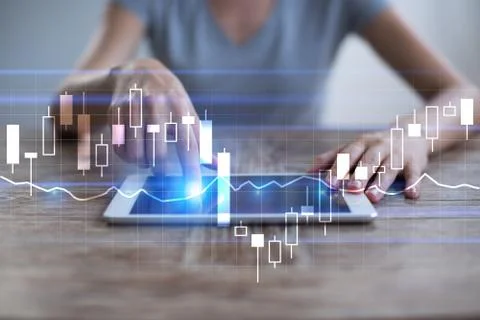 Diagrams and graphs on virtual screen. Business strategy, data analysis Stock-Fotos