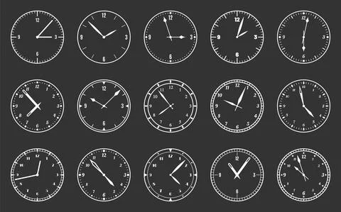 Dial clock face watch time circle white line set Stock Illustration