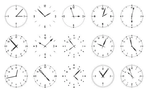 Dial clock face watch time circle black line set Stock Illustration