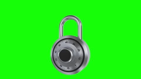 Dial Combination Padlock Unlocking Animation On Green Chroma Key Background 4K Stock Footage 300703747