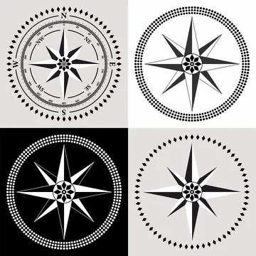 Dial Compas and Rose of Wind Set Stock Illustration