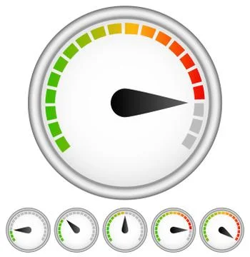 Dial, gauge templates. Measuring, indication, benchmarking element Illustrazione stock