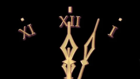 Dial gold hands roman numerals with moving hands counterclockwise on black .. Vidéo 304374586