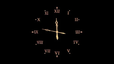 Dial gold hands roman numerals with moving hands on a black background Stock Footage 305937231