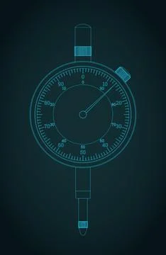 Dial indicator precision measuring tool blueprint Illustrazione stock