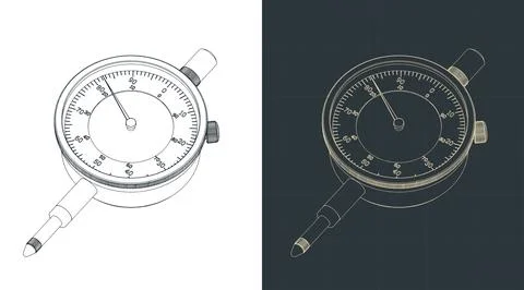 Dial indicator precision measuring tool isometric drawings Illustrazione stock