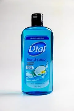Dial liquid hand soap gently cleanses the skin. Stock Photos